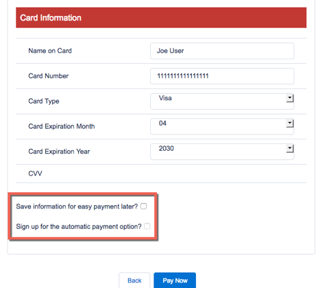 The credit card detail settings as they appear on the Enter Credit Card Details page.