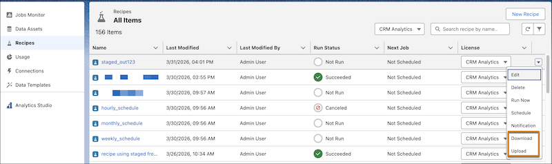 The upload and download recipe actions.