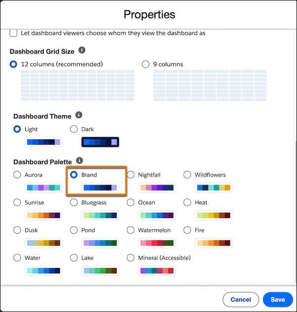 Selecting brand color from dashboard properties