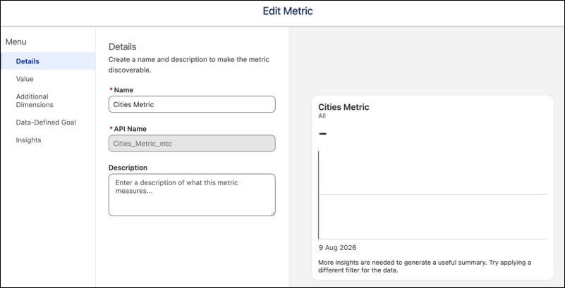Edit metric properties.