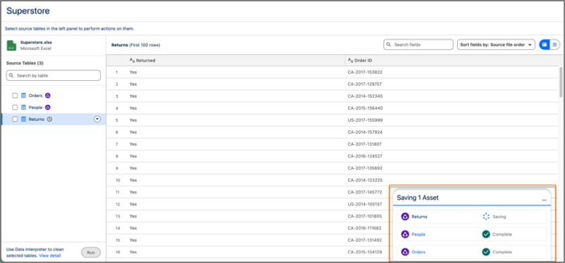 Three file uploads in the data ingestion drawer.