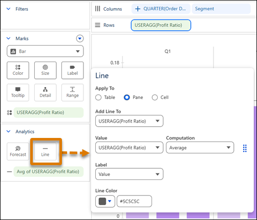Reference line settings in Tableau Next visualization