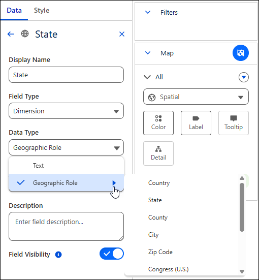 Settings to set geocoding for geographical field in Tableau Next