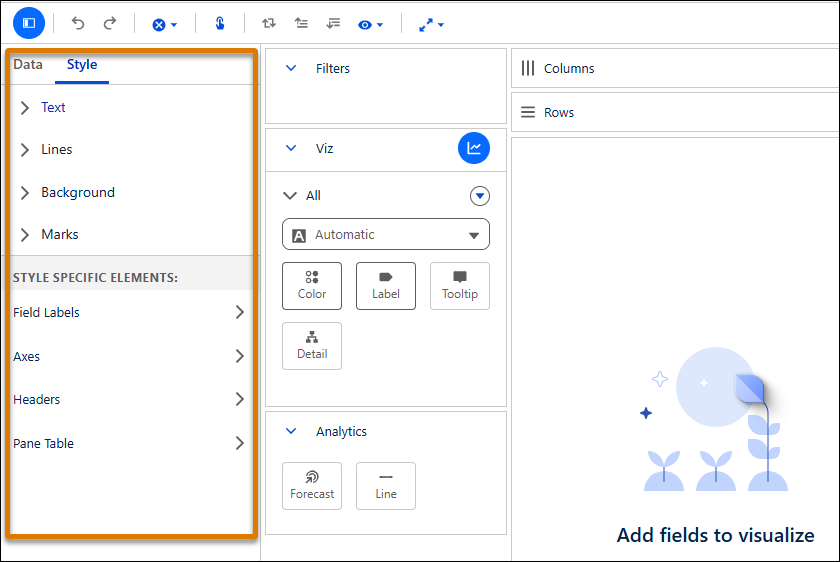 Style pane in Tableau Next visualization