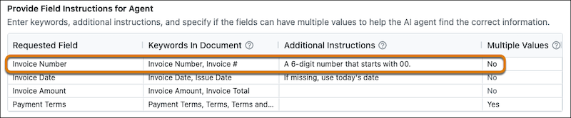 Additional instructions for Invoice Number