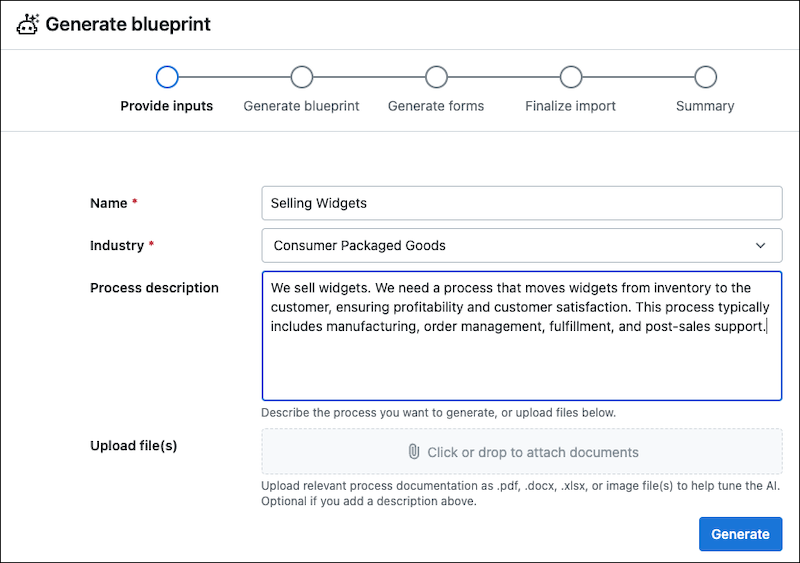 Generating a blueprint by giving a description