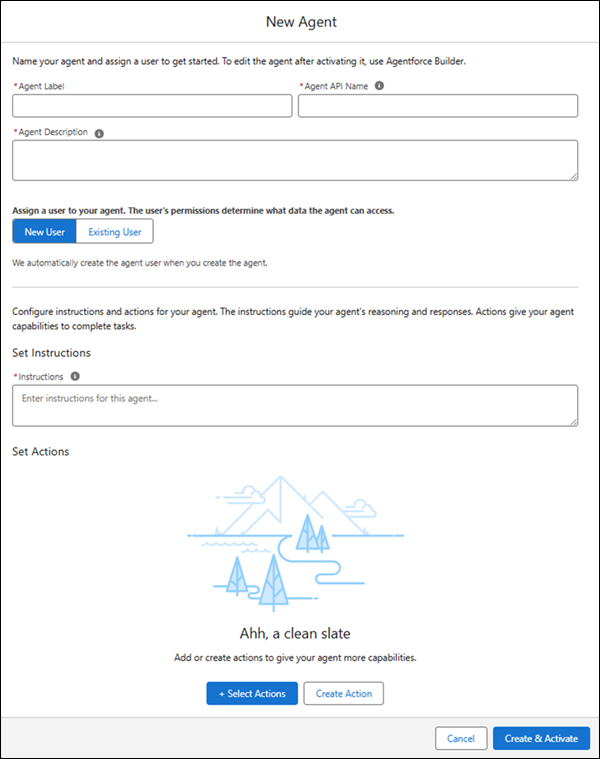 Create Agent screen
