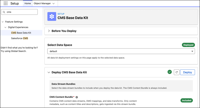 The CMS Base Data Kit setup page