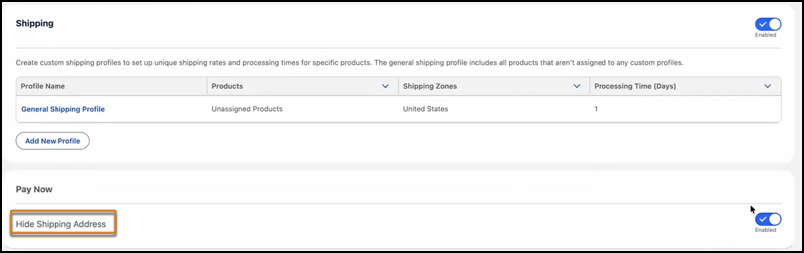 Hide Shipping Address option