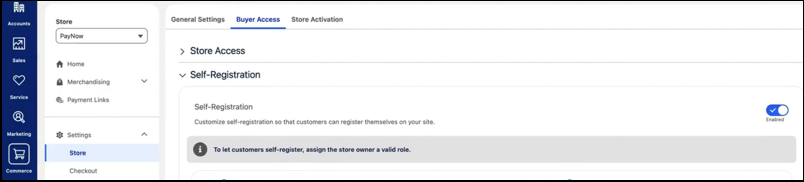 Payments Self-Registration option