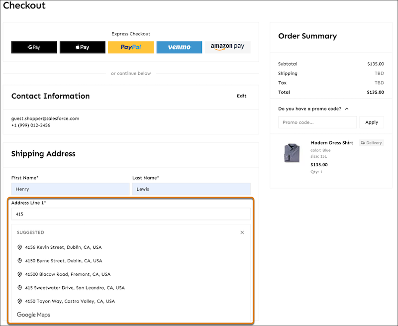 Enter three characters of the shipping address for recommendations.