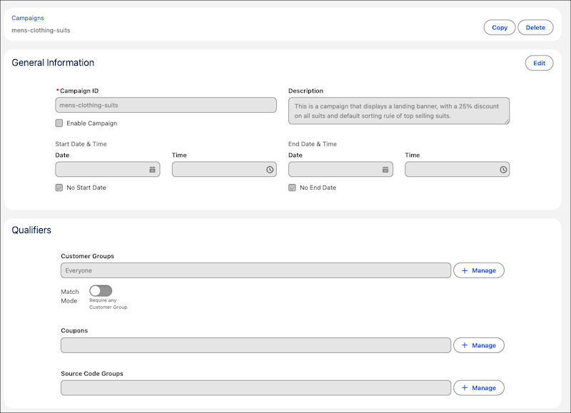 Campaign general information settings in Business Manager
