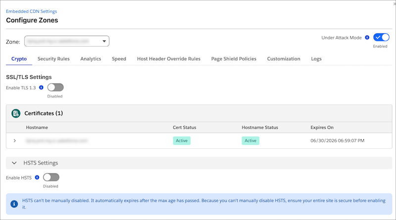 Configure Zones page in Business Manager
