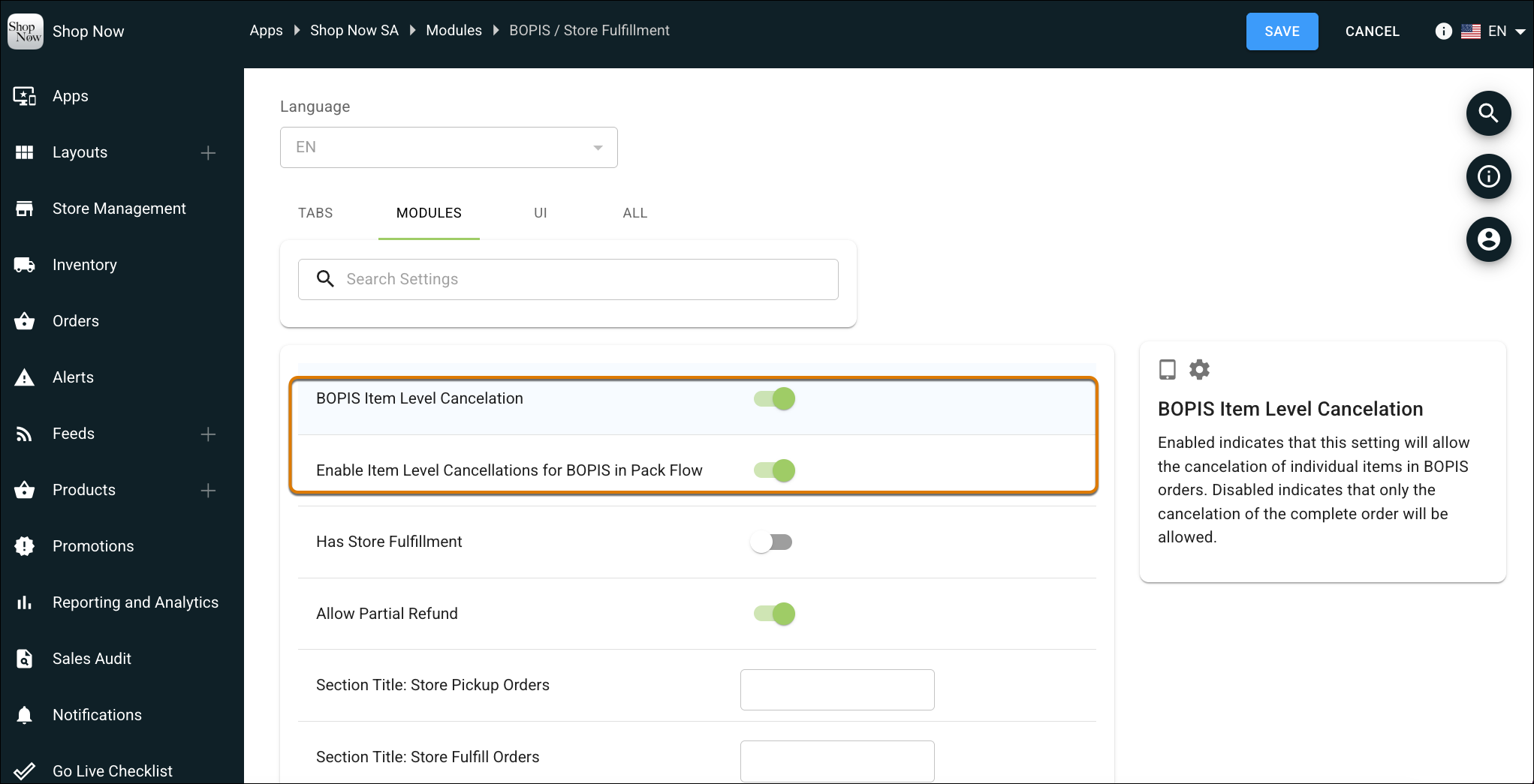 BOPIS configuration in Point of Sale CMS