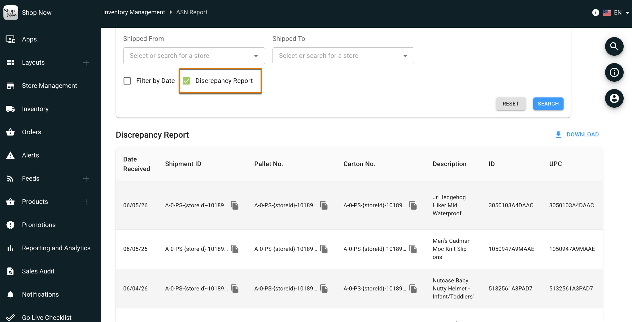 ASN Discrepancy Report in Point of Sale CMS