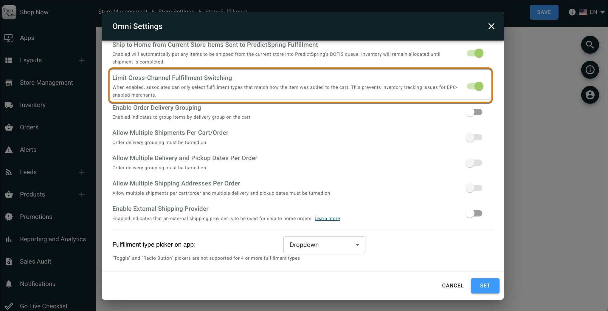 Omni Settings in Point of Sale CMS