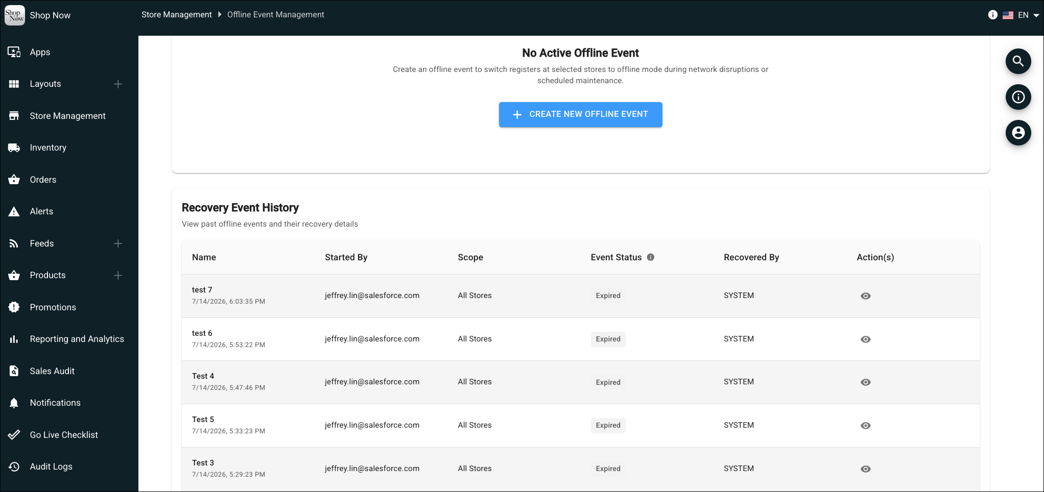Offline Event Management in Point of Sale CMS