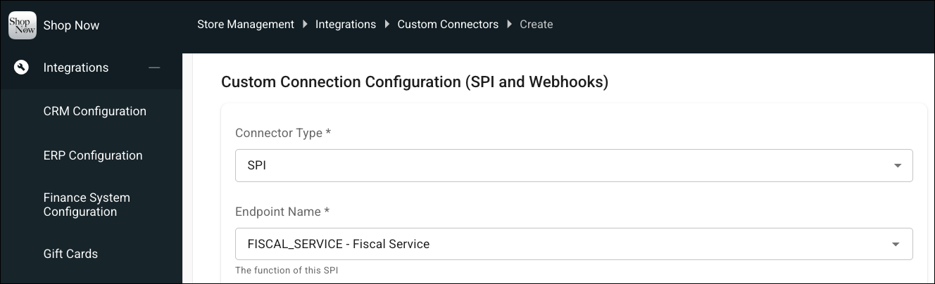 Customer Connectors Screen in Point of Sale CMS