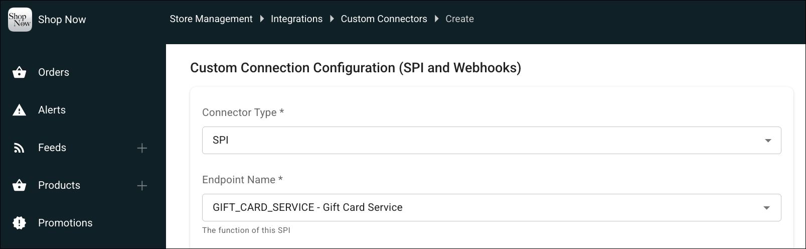 Customer Connectors Configuration Screen in Point of Sale CMS