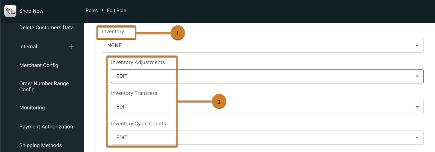 Role Permission Screen in Point of Sale CMS