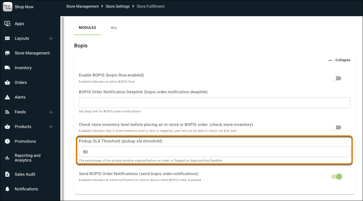 Pickup SLA Threshold Setting in Point of Sale CMS