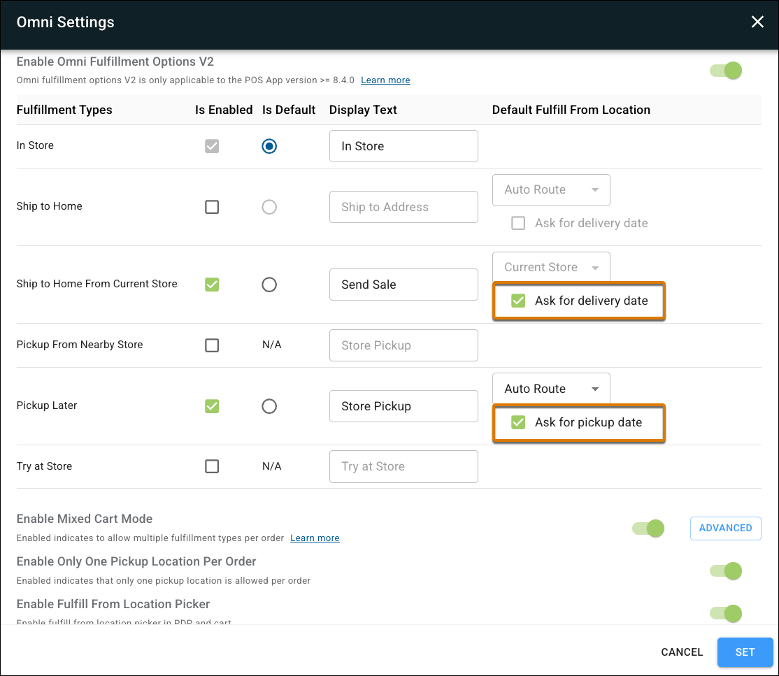 Omni Fulfillment Window in Point of Sale CMS