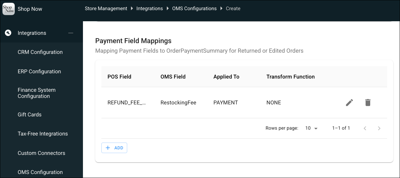 OMS Configuration Screen in Point of Sale CMS