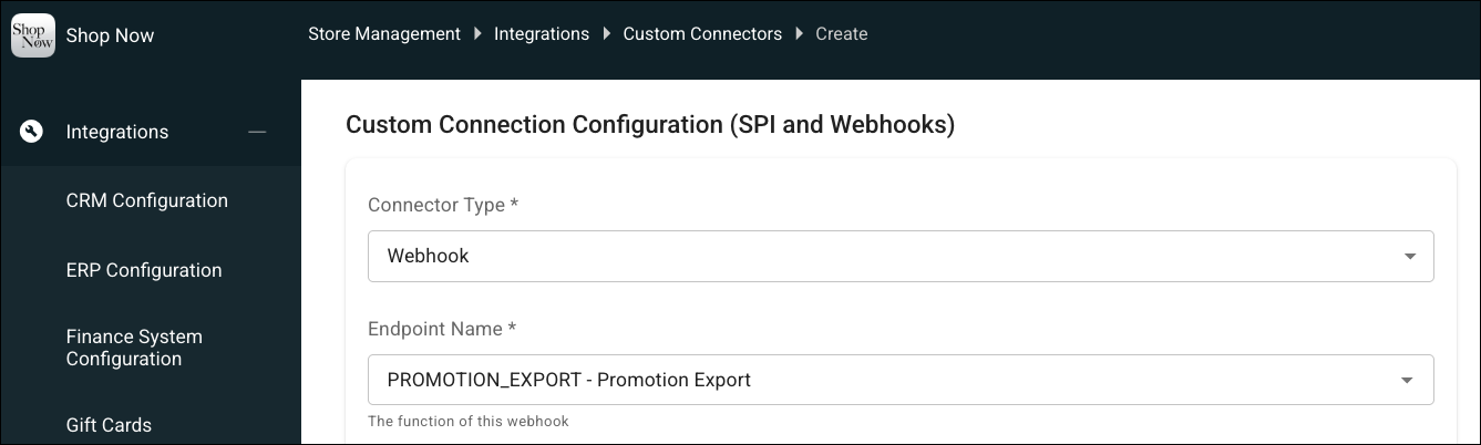 Customer Connectors Screen in Point of Sale CMS