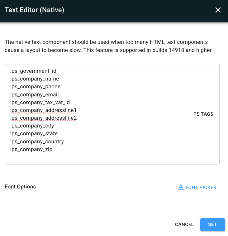 Native Text Editor Window in Point of Sale CMS