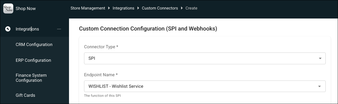 Customer Connectors Screen in Point of Sale CMS