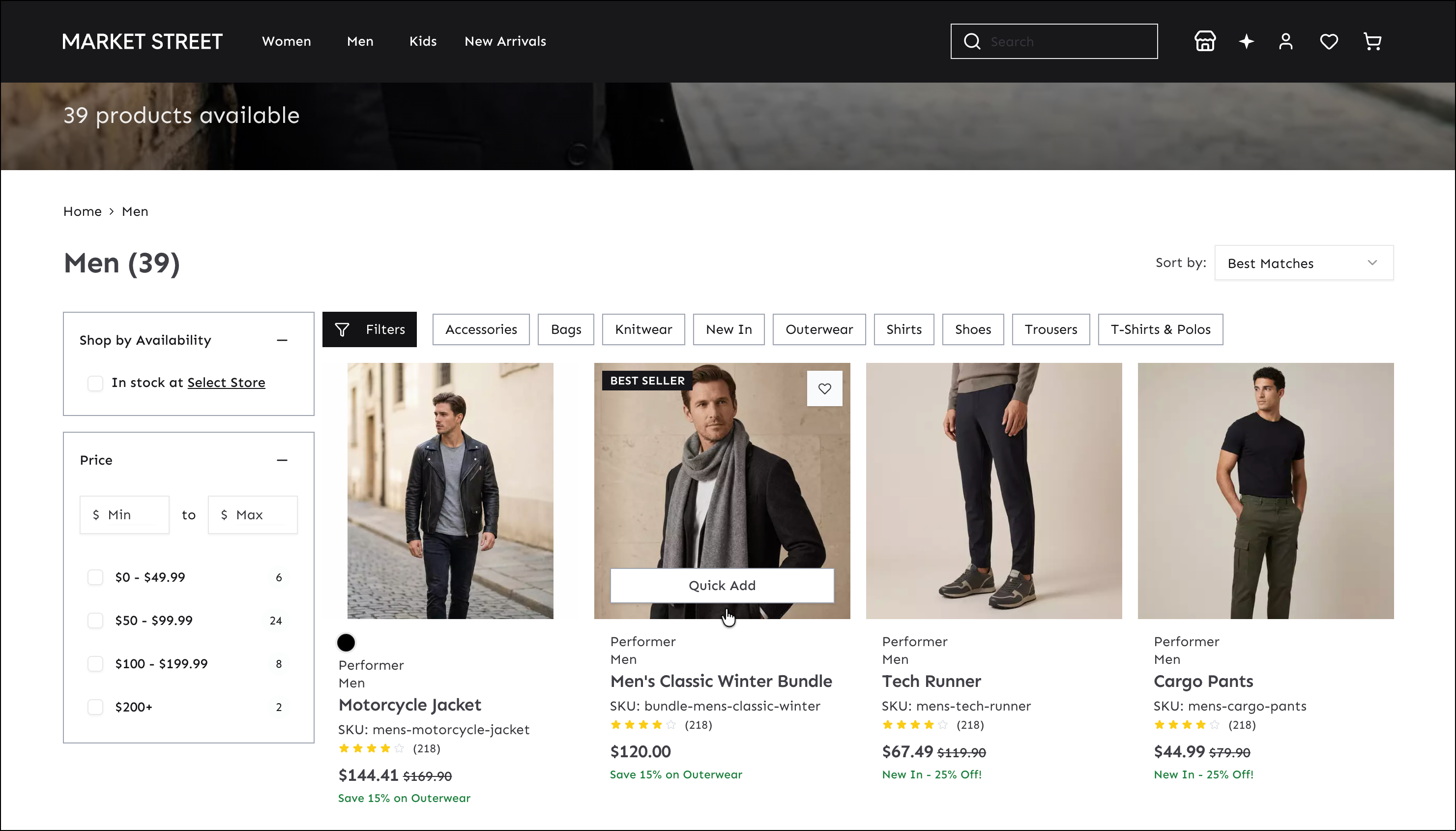 Storefront Next Market Street template showing enriched product pages