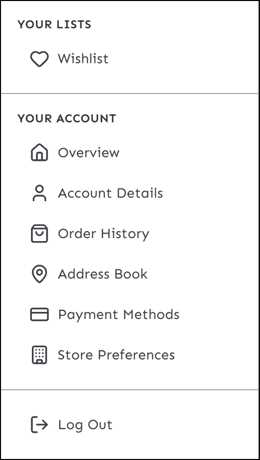 My Account page menu in the Storefront Next Market Street template provides access to account features