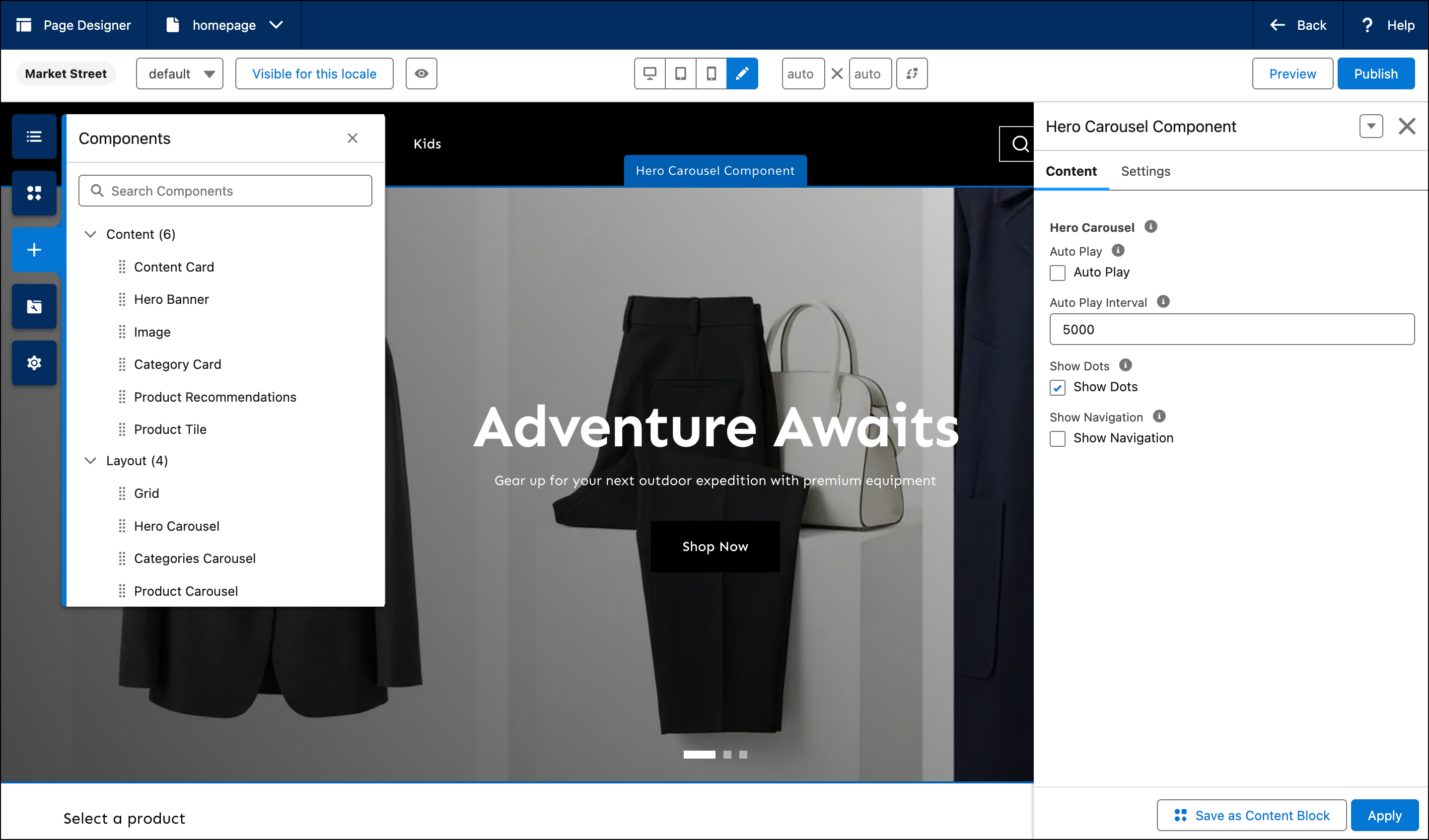 Page Designer components available for Storefront Next