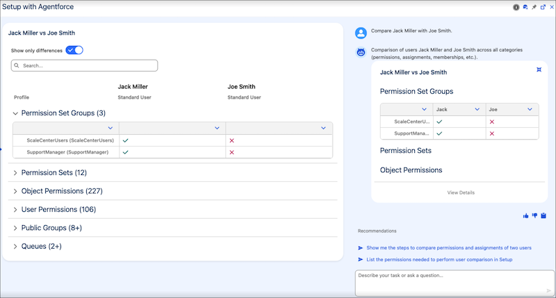 Setup Home with Compare Users Area