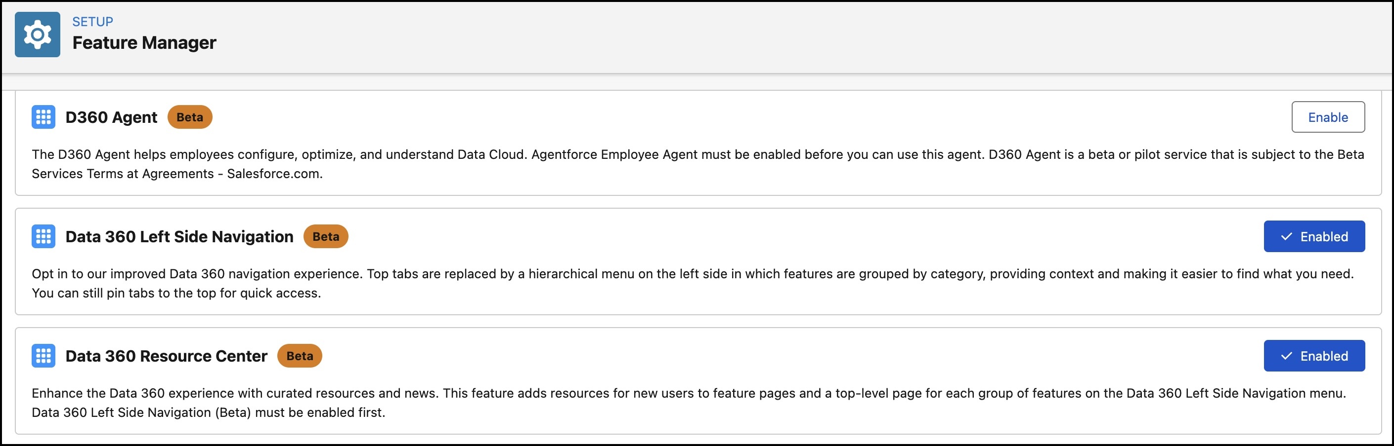 Data 360 Resource Center enabled