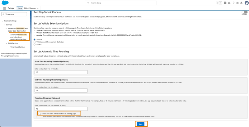 Idle Timesheet Creation setting