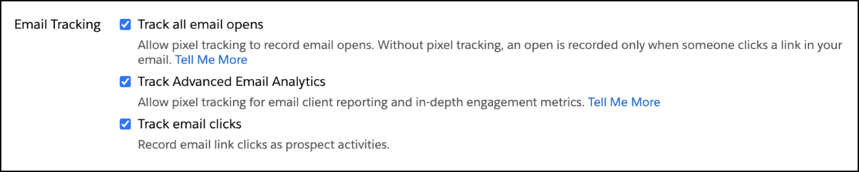 Email Tracking options show every option selected.
