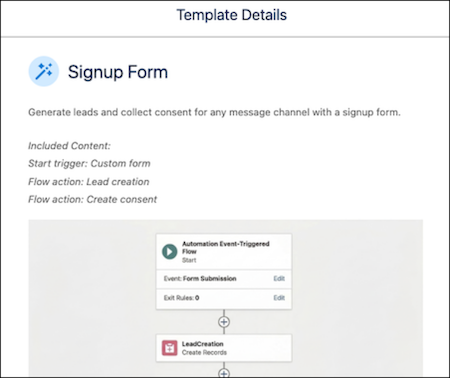 The signup form flow template detail screen