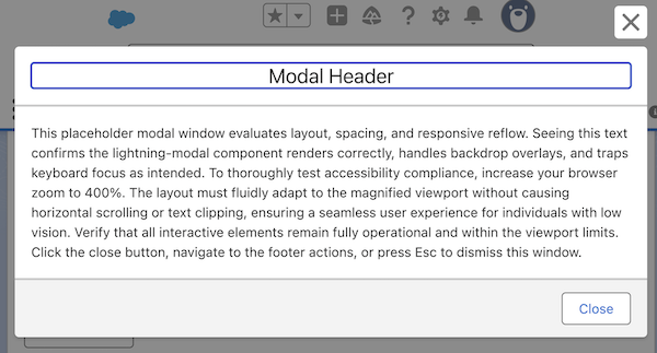 Modal window at 400% magnification.