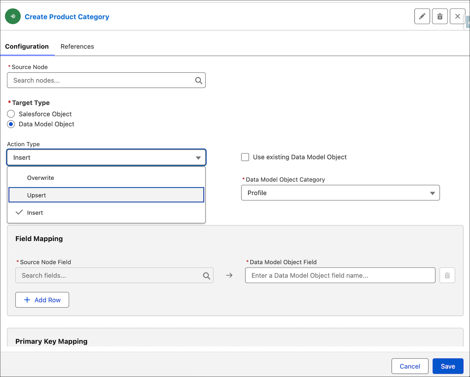 Writeback action types for DLOs and DMOs.