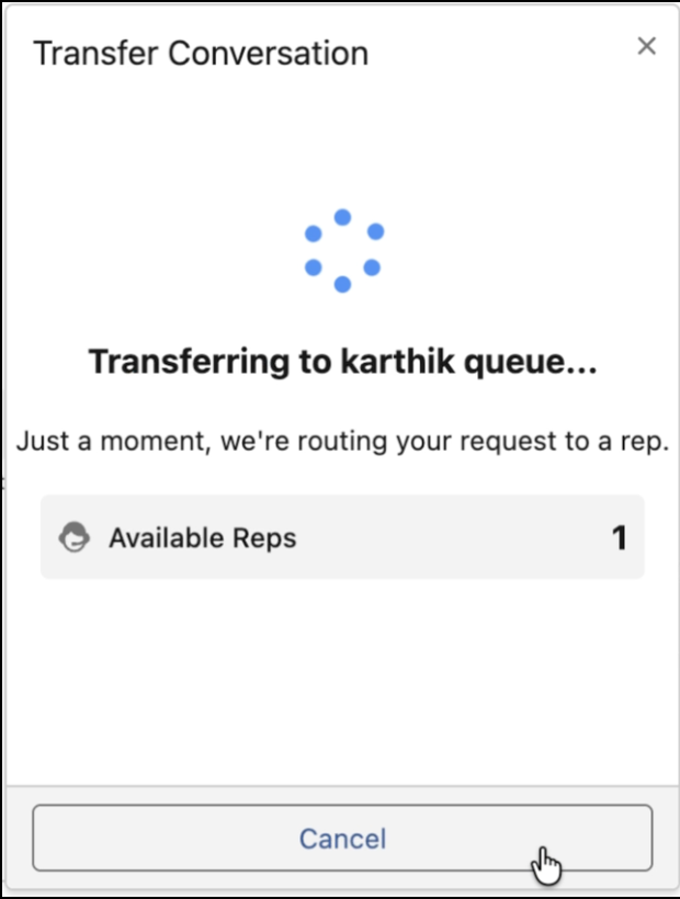 Updated interface for transferring a bot conversation to a queue.