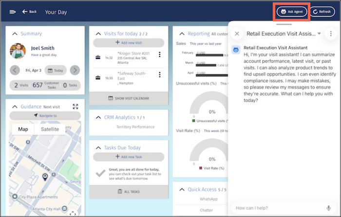 Get real-time visit insights from the agent on sidebar.