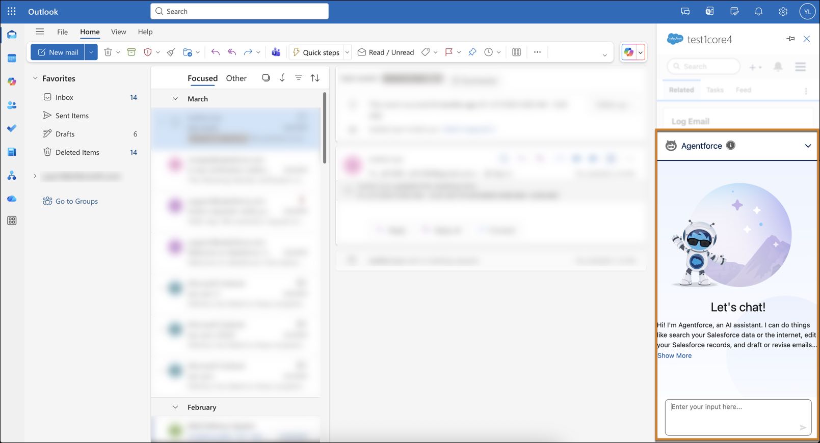 Agentforce in the Outlook integration side panel.