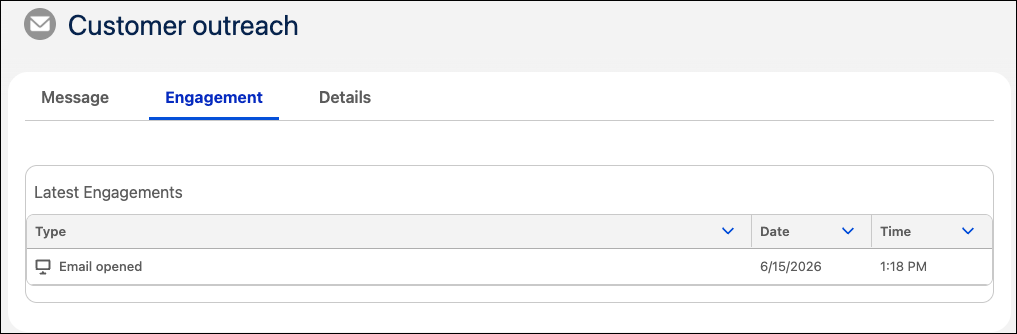 The Engagement tab updated to only show the latest engagements.