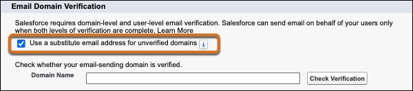 Options for the substitute email address for unverified domains