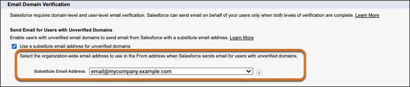 The Substitute Email Address selector field