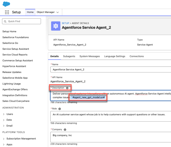 Add #agent_new_gpt_model:on# to the agent description to change the reasoning model to GPT-5.6 Luna.