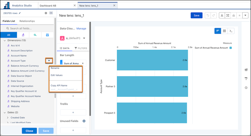 Editing Data 360 fields in CRM Analytics lenses