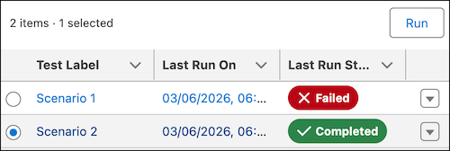 List of test scenarios in Test Mode