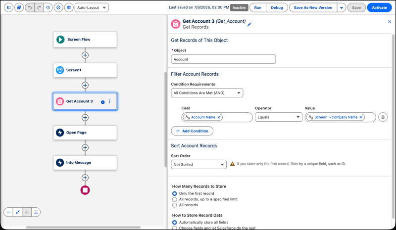 Flow Builder shown in the SLDS 2 Cosmos theme.